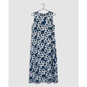 Java Lava Womens Blue White Hibiscus Floral Sleeveless Maxi Dress Large Hawaiian